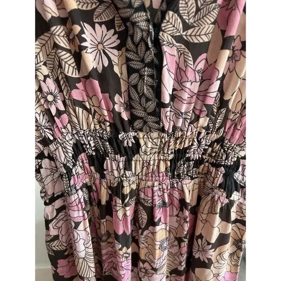 Natural Life Bella Floral Maxi Dress Tiered Pink Floral Prairie Boho Cottage S - Picture 3 of 12